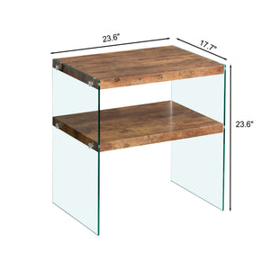 Light Brown Side Table with Tempered Glass Top - Fully Assembled