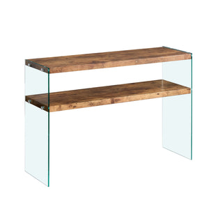 Light Brown Side Table with Tempered Glass Top - Fully Assembled