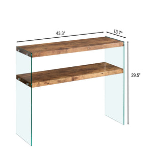 Light Brown Side Table with Tempered Glass Top - Fully Assembled