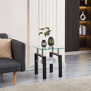 Tempered Glass Coffee Table with Two Layers - Black or White