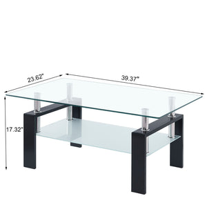 Tempered Glass Coffee Table with Two Layers - Black or White