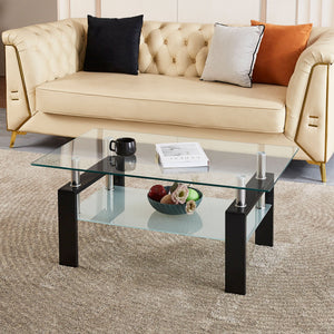 Tempered Glass Coffee Table with Two Layers - Black or White
