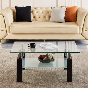 Tempered Glass Coffee Table with Two Layers - Black or White