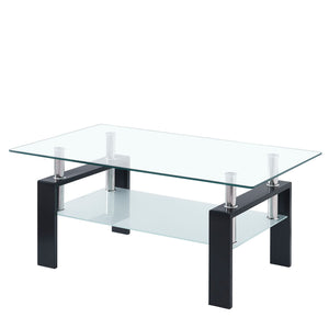 Tempered Glass Coffee Table with Two Layers - Black or White