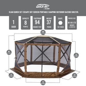 Clam Quick Set Escape Sky Screen Portable Camping Outdoor Gazebo Shelter, Brown - TRAPSKI