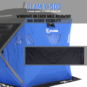 CLAM X-500 Portable 9 Ft 5 Person Lookout Ice Fishing Thermal Hub Shelter Tent