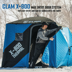 CLAM X-800 Portable 15'x8' 7 Person Pop Up Ice Fishing Thermal Hub Shelter Tent