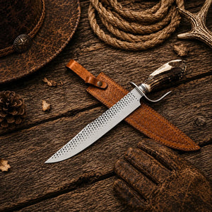 Clip Point Farrier Rasp Hunting Bowie Knife – 16" Stag Antler Handle