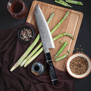 Cobalt Premium Japanese Chef Knife 8" VG-10 Damascus Steel with Carbon Fiber Handle & Leather Sheath - TRAPSKI