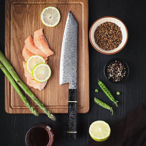 Cobalt Premium Japanese Chef Knife 8" VG-10 Damascus Steel with Carbon Fiber Handle & Leather Sheath - TRAPSKI