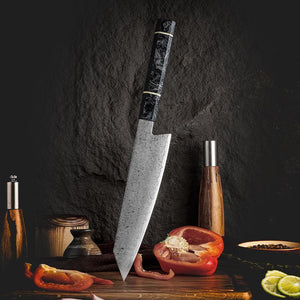 Cobalt Premium Japanese Chef Knife 8" VG-10 Damascus Steel with Carbon Fiber Handle & Leather Sheath - TRAPSKI