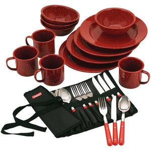 Coleman 24-Piece Speckled Enamelware Cook Set - Red - TRAPSKI