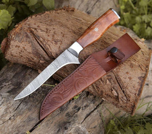 Concord Damascus Fillet Knife with Exotic Olive wood Handle - TRAPSKI
