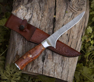Concord Damascus Fillet Knife with Exotic Olive wood Handle - TRAPSKI
