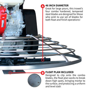 46" Concrete Power Trowel 8.5HP Honda Combo Blades and Float Pan Cement Finishing Tool - TRAPSKI
