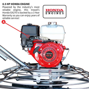 46" Concrete Power Trowel 8.5HP Honda Combo Blades and Float Pan Cement Finishing Tool - TRAPSKI