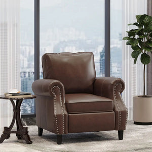 Contemporary Club Chair with Nailhead Trim and Rolled Armrests - Dark Brown or Black