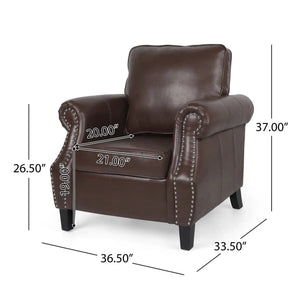 Contemporary Club Chair with Nailhead Trim and Rolled Armrests - Dark Brown or Black