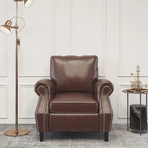 Contemporary Club Chair with Nailhead Trim and Rolled Armrests - Dark Brown or Black