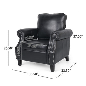 Contemporary Club Chair with Nailhead Trim and Rolled Armrests - Dark Brown or Black