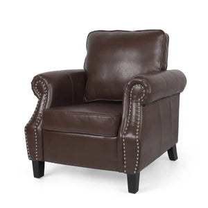 Contemporary Club Chair with Nailhead Trim and Rolled Armrests - Dark Brown or Black