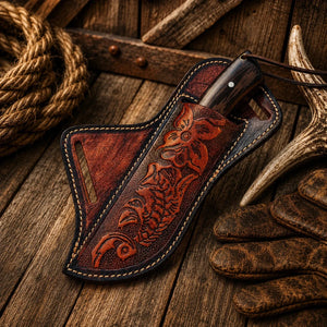 Copper Damascus Cross Draw Knife – Wenge Wood & Turquoise Inlay Handle