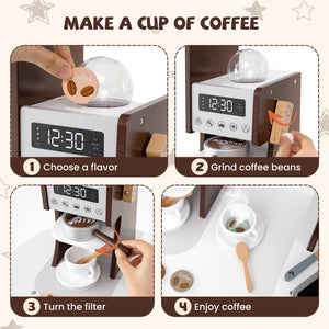 Corner Wooden Play Kitchen with Coffee Machine and Slide for Kids
