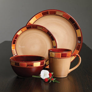 Gibson Elite Casa Estebana 16 Piece Dinnerware Plates, Bowls, & Mugs Set, Cream