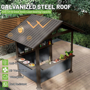 Hardtop Grill Gazebo with Storage Shelves & Resin Shade System - Brown