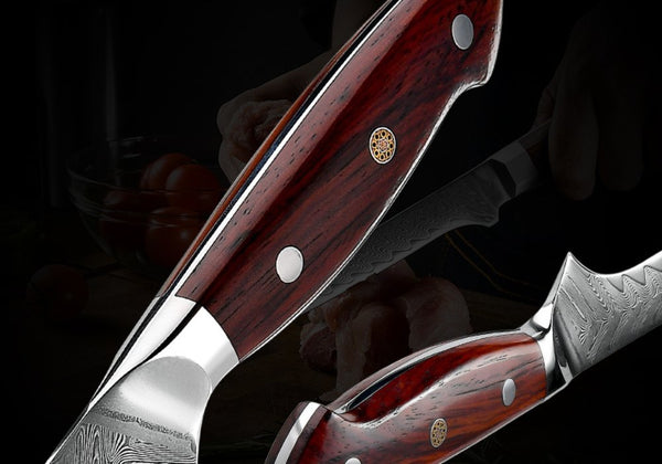 Glamour 3 Piece Professional Knife Set VG10 Damascus with Exotic Sandal Wood Handle