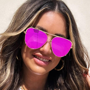 Cristina - Tangle Free - Mirrored Pink Aviator Sunglasses - TRAPSKI