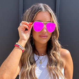 Cristina - Tangle Free - Mirrored Pink Aviator Sunglasses - TRAPSKI