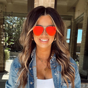 Cristina - Tangle Free - Mirrored Red Aviator Sunglasses - TRAPSKI