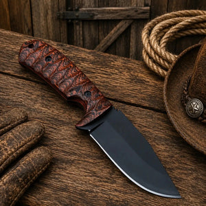 Cross Draw Ranch Knife – D2 Powder Coat Blade, Exotic Jigged Wood Handle