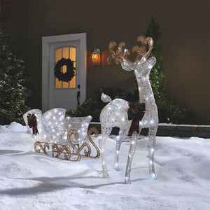 NOMA Reindeer and Sleigh Christmas Display Pre-Lit LED Outdoor Lawn Decoration - TRAPSKI