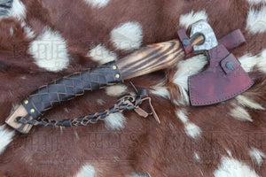 Custom Forged Carbon Steel Viking Axe with Dark Wood Shaft, Viking Bearded Camping Axe