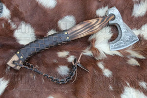 Custom Forged Carbon Steel Viking Axe with Dark Wood Shaft, Viking Bearded Camping Axe