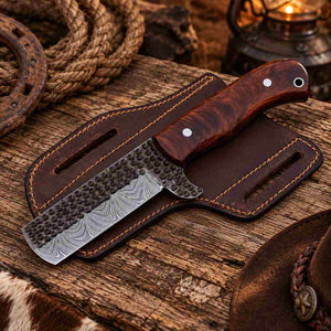 Custom Handmade Damascus Steel Bull Cutter Knife with Leather Sheath