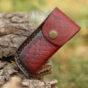 Custom Handmade Damascus Steel Pocket Folding Knife Stained Wood Handle WH 1256