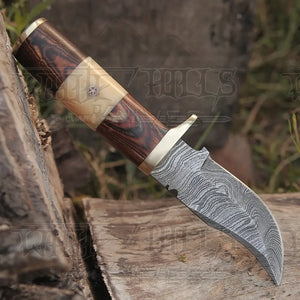 CUSTOM HANDMADE FORGED DAMASCUS Steel Hunting Knife W /Wood & camel bone Handle