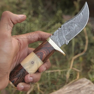 CUSTOM HANDMADE FORGED DAMASCUS Steel Hunting Knife W /Wood & camel bone Handle
