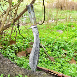 Custom Handmade Forged Damascus Steel Survival Hunting Bushcraft Kukri Knife EDC 12” With Camel Bone Handle WH 3893