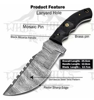 Custom Handmade Forged Damascus Steel Tracker Hunting Bushcraft Knife Survival EDC 10” With Micarta Handle WH 9010