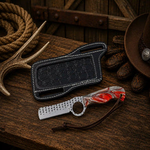 Cowboy Bull Cutter Knife – 3.75" Rasp Steel Blade & Red Epoxy Resin Handle
