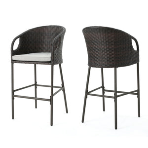 Outdoor 31" Rattan Barstools with Waterproof Cushions - Set of 2