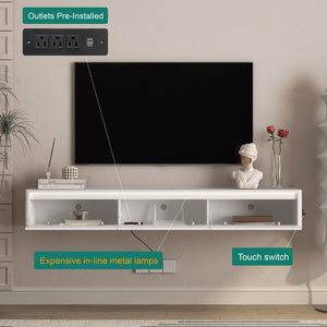 Floating TV Stand with LED Lights & Power Outlet