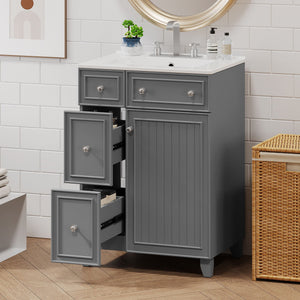 Transitional Style Bathroom Vanity Cabinet With Ceramic Sink