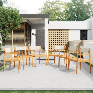 Creative Braided Acacia Wood Outdoor Dining Chairs with Armrests (Set of 2) - Teak / White