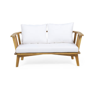 Outdoor Wooden Loveseat with Cushions - White/Teak