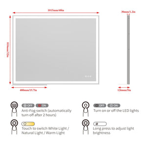 LED Bathroom Vanity Mirror Wall Mounted Adjustable / Warm / Natural Lights Anti-Fog Touch Switch With Memory Modern Smart Large Bathroom Mirrors